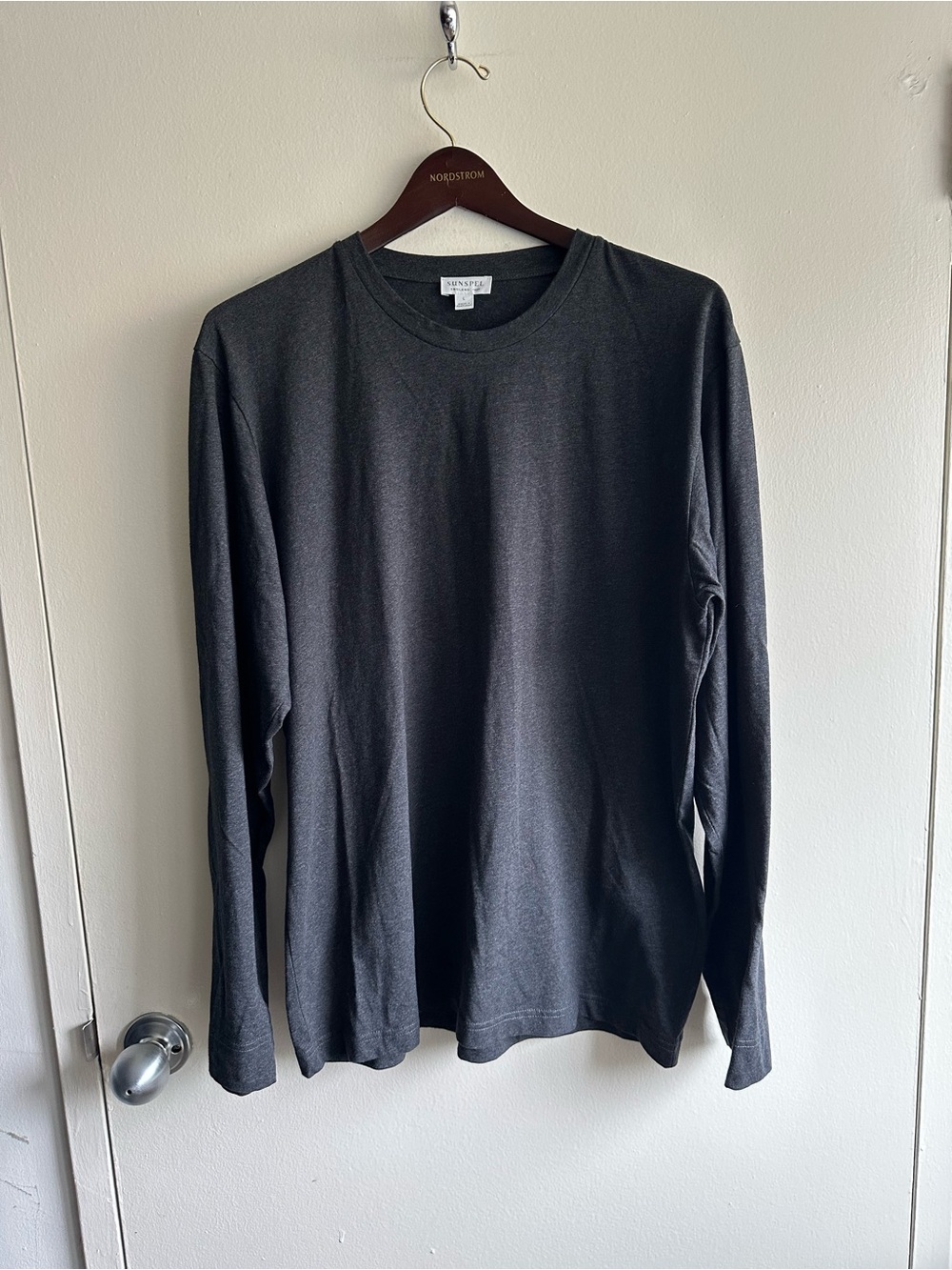 Sunspel Men's Long-Sleeve Crew Neck Shirt - Charcoal